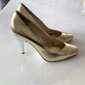 Michael Kors gold & silver leather high heel shoes / pumps, shiny metallic v toe